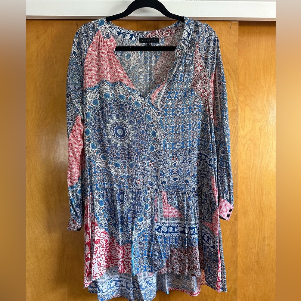 Bohemian Blue and Pink Patterned Women's Top